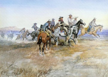 vaquero de indiana Painting - Inicio del rodeo 1898 Charles Marion Russell Vaquero de Indiana